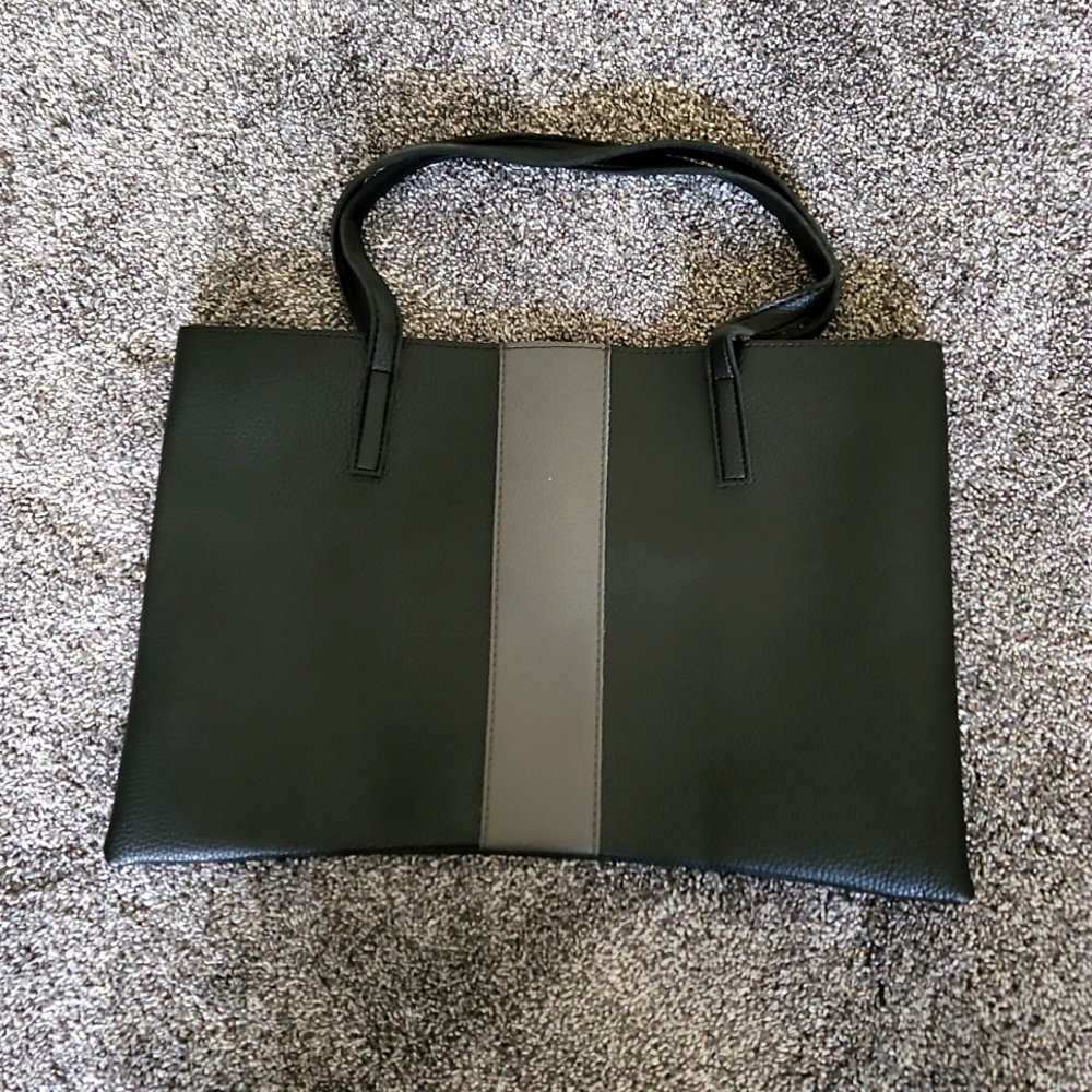 Black and gray vegan leather shoulder bag with original duster bag